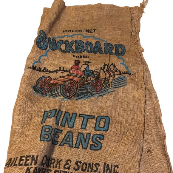 Burlap Sack BuckBoard PDQ Pinto Beans 100lbs Bag Bright Wagon Horse Western Vint - Picture 16 of 16